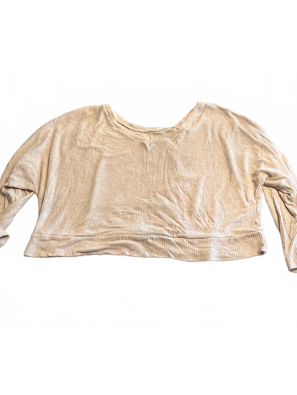 auden Beige Ribbed Long Sleeve Crop Top Sleepwear XL